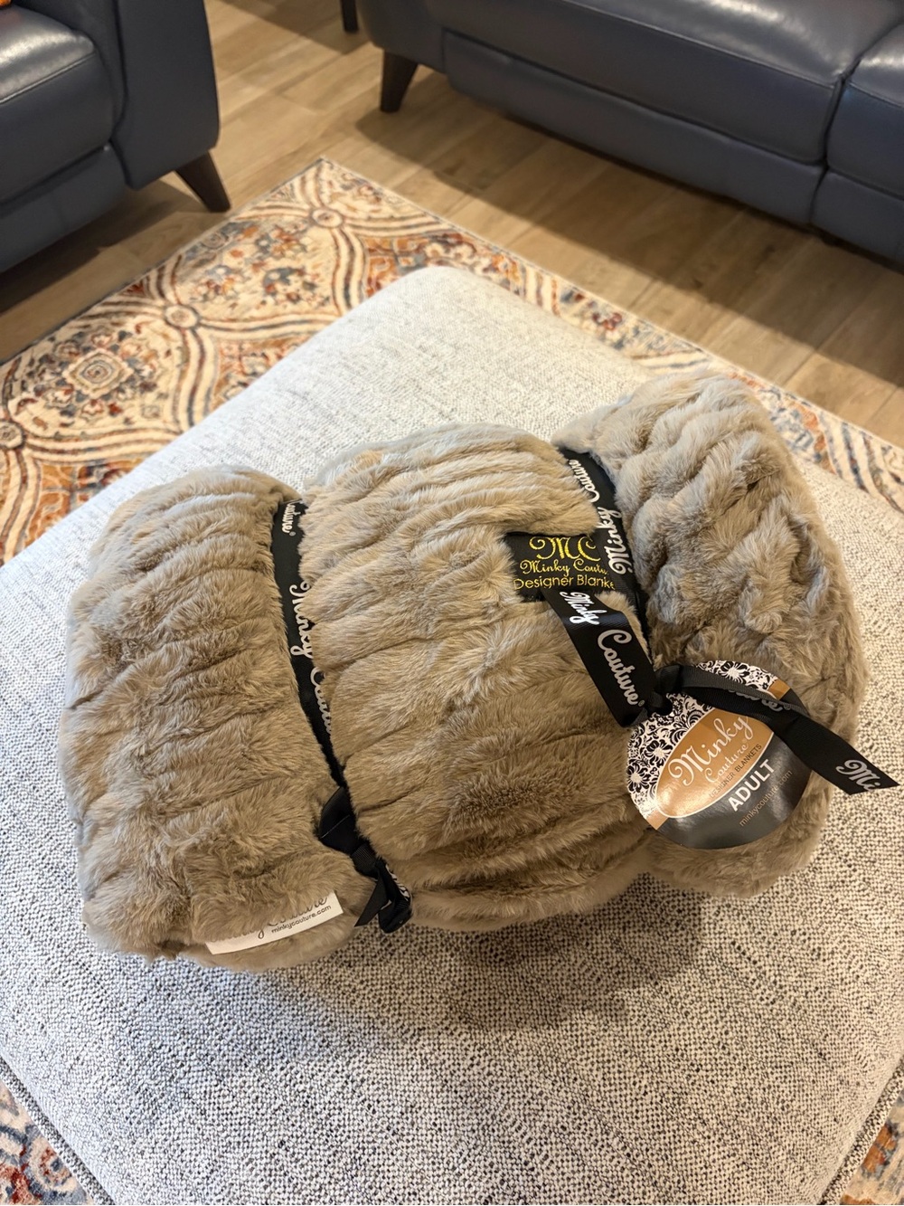 Minky Couture Luxury Designer Blanket in an adult size Brown plush New with tags